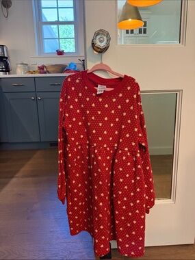 Red Holiday Tree Print Long Sleeve Dress